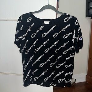 Champion Black Tee with Logo Pattern